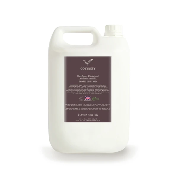 Odyssey Black Pepper & Sandalwood Shampoo & Body Wash 5L 3 Odyssey Black Pepper & Sandalwood Shampoo & Body Wash 5L