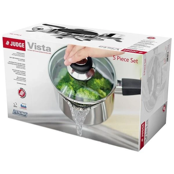 Judge Vista Pans With Draining Glass Lids - Set Of 5 4 Judge Vista Pans With Draining Glass Lids - Set Of 5 - Image 2